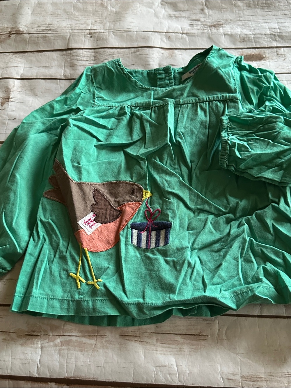 Mini boden green bird blouse vguc 18/24